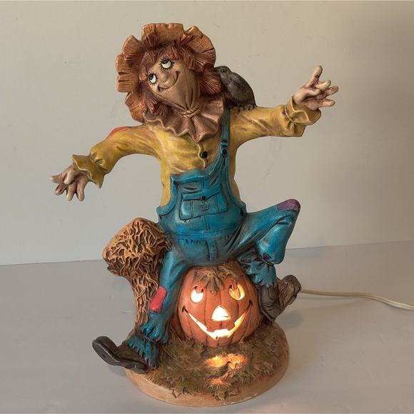 Byron Molds Vintage Patchwork Scarecrow Light Up Ceramic Pumpkin Jack-o'-lantern - Picture 16 of 16